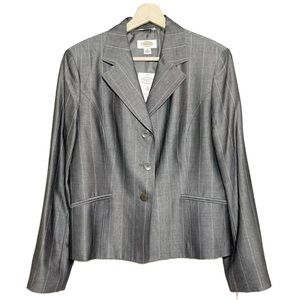 NWT Talbots Striped Button Front Blazer Jacket Gray Sz 12